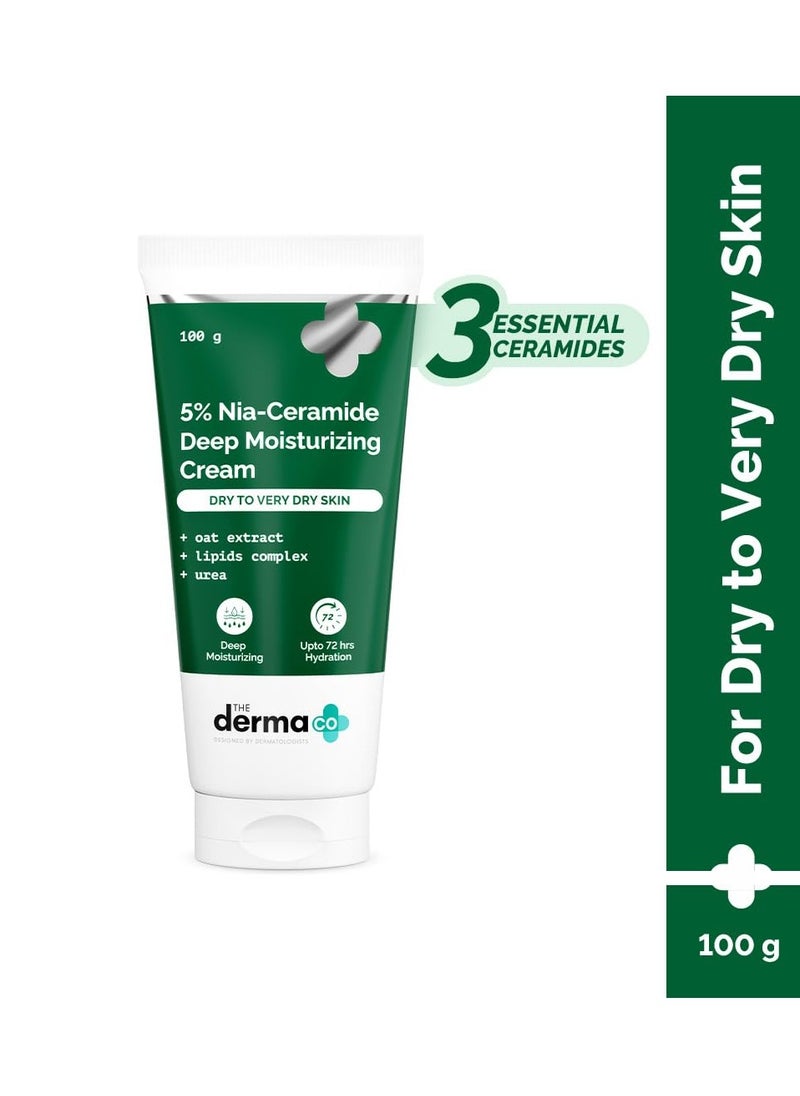 The Derma Co 5% Nia-Ceramide Deep Moisturizing Cream | 5% Niacinamide & Ceramide | 72hrs.Hydration | Urea, Lipids & Oat Extracts | Moisturizer for Dry to Very Dry Skin-100g