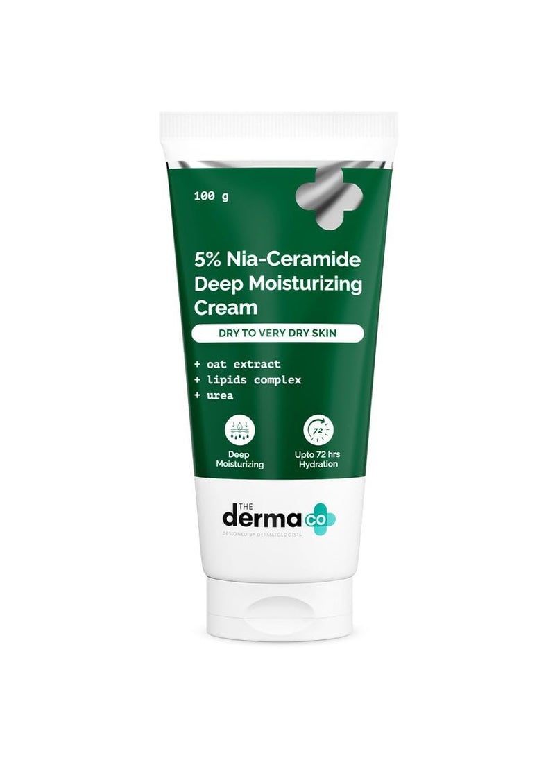 The Derma Co 5% Nia-Ceramide Deep Moisturizing Cream | 5% Niacinamide & Ceramide | 72hrs.Hydration | Urea, Lipids & Oat Extracts | Moisturizer for Dry to Very Dry Skin-100g