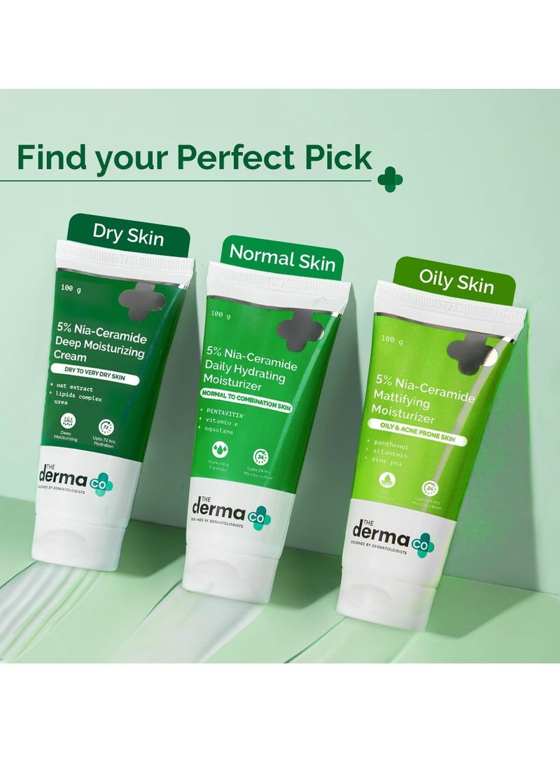 The Derma Co 5% Nia-Ceramide Deep Moisturizing Cream | 5% Niacinamide & Ceramide | 72hrs.Hydration | Urea, Lipids & Oat Extracts | Moisturizer for Dry to Very Dry Skin-100g