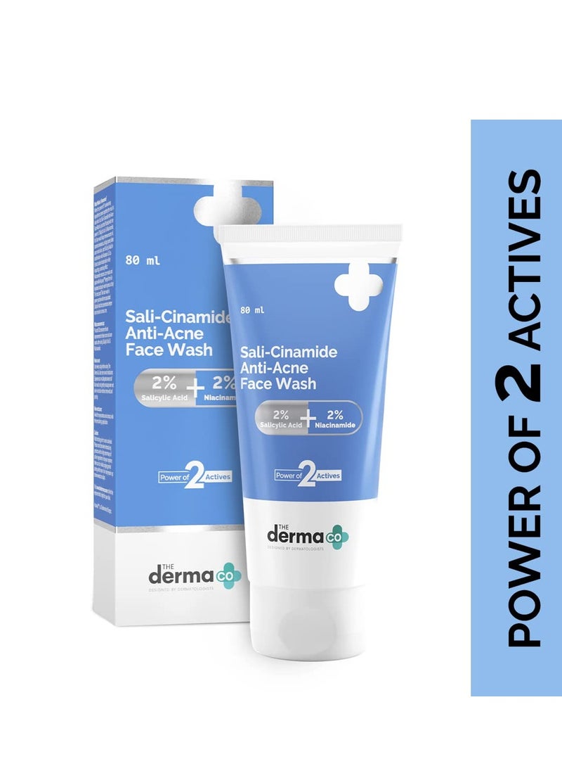 The Derma Co Sali-Cinamide Anti-Acne Face Wash | With 2% Salicylic Acid & 2% Niacinamide I Treats Active Acne & Fades Acne Marks I For Oily & Combination Skin I Power of 2 Actives | For Men & Women | 80 ml
