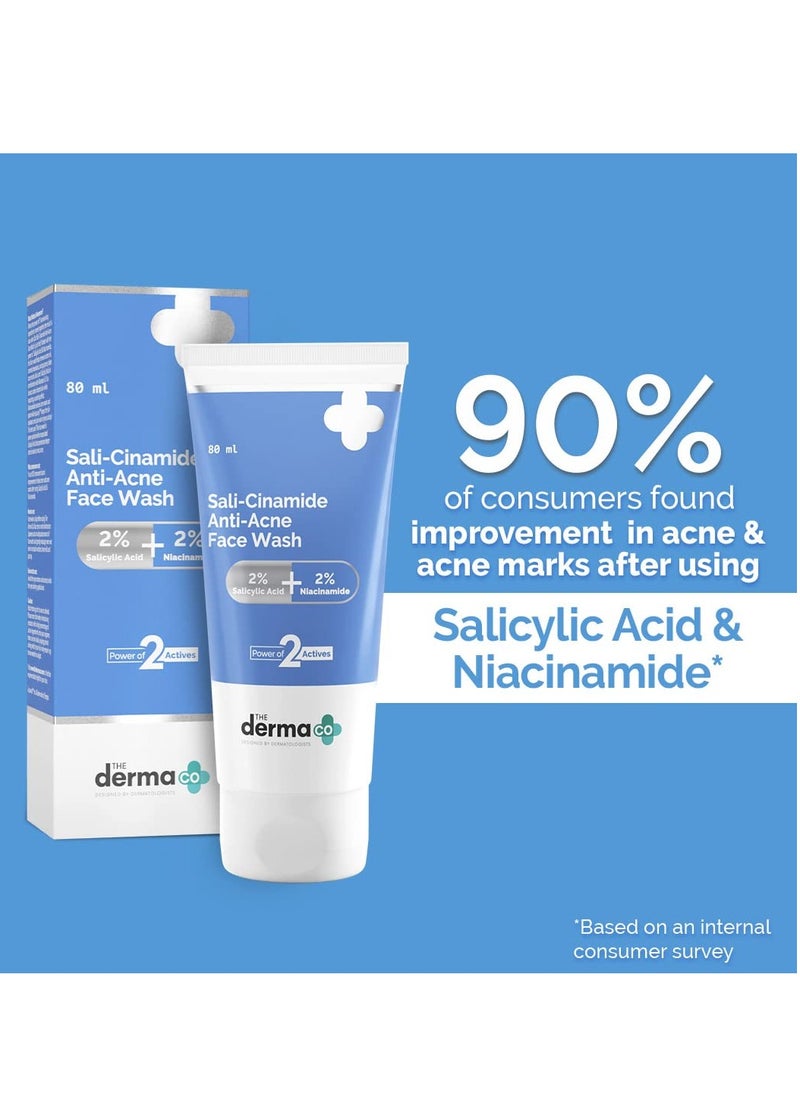The Derma Co Sali-Cinamide Anti-Acne Face Wash | With 2% Salicylic Acid & 2% Niacinamide I Treats Active Acne & Fades Acne Marks I For Oily & Combination Skin I Power of 2 Actives | For Men & Women | 80 ml