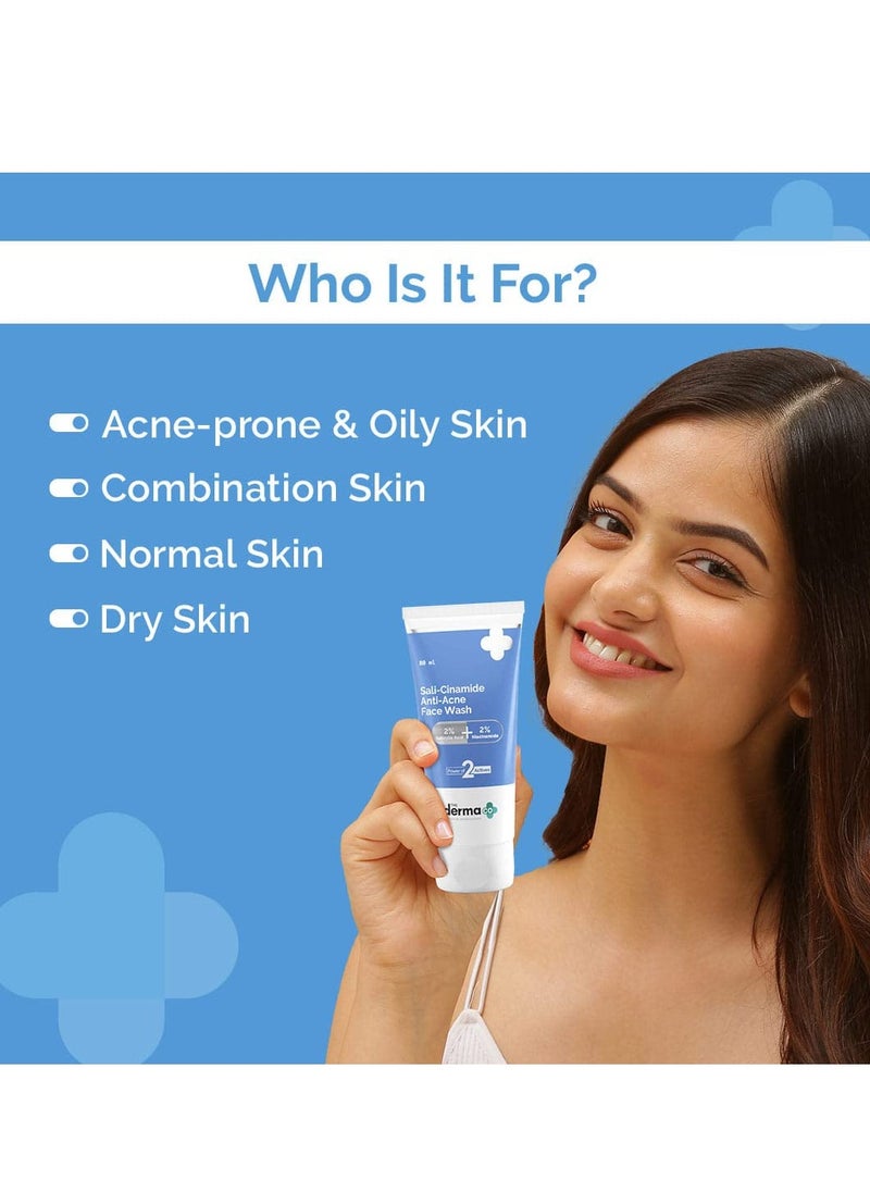 The Derma Co Sali-Cinamide Anti-Acne Face Wash | With 2% Salicylic Acid & 2% Niacinamide I Treats Active Acne & Fades Acne Marks I For Oily & Combination Skin I Power of 2 Actives | For Men & Women | 80 ml