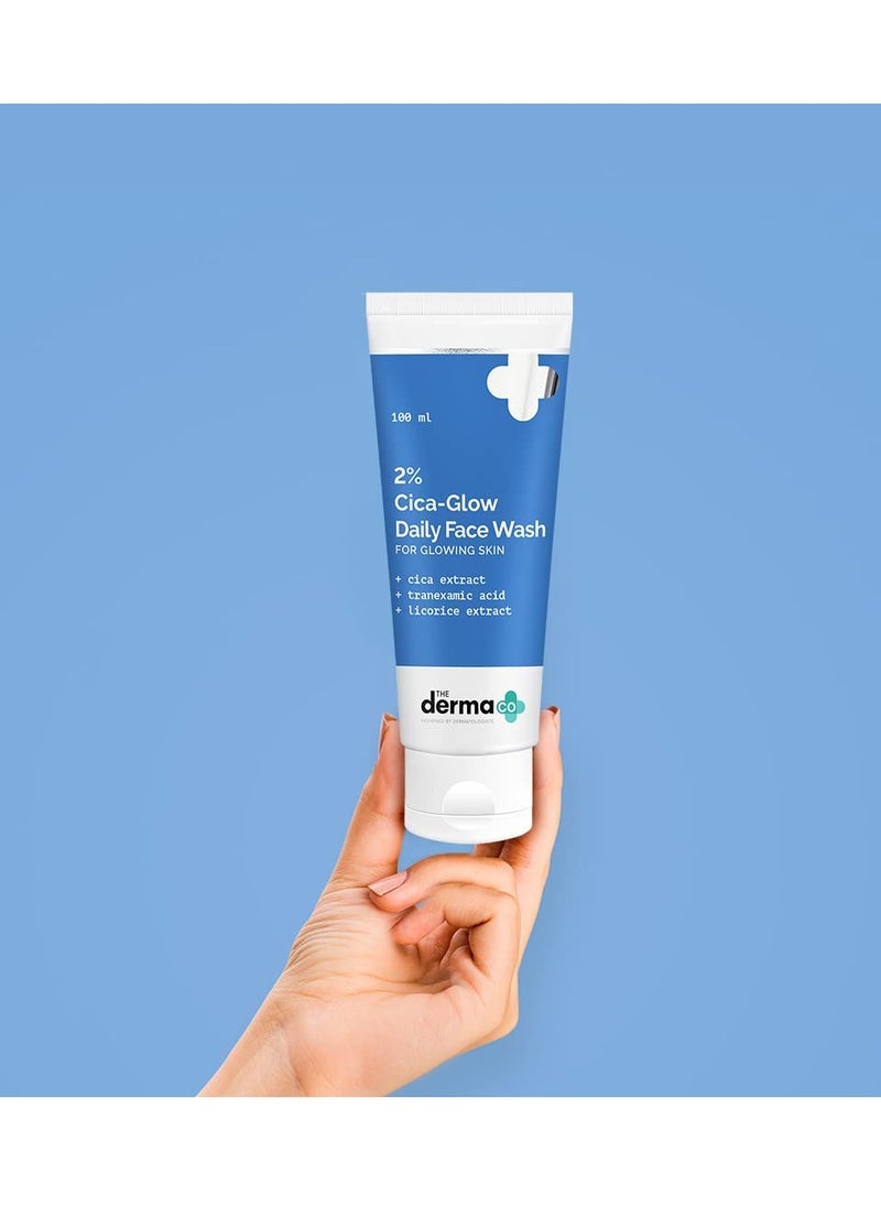 The Derma Co 2% Cica-Glow Daily Face Wash with Tranexamic Acid & Licorice Extract for Glowing Skin | Makes Skin Glow | Evens Skin Tone | For All Skin Types | 100ml