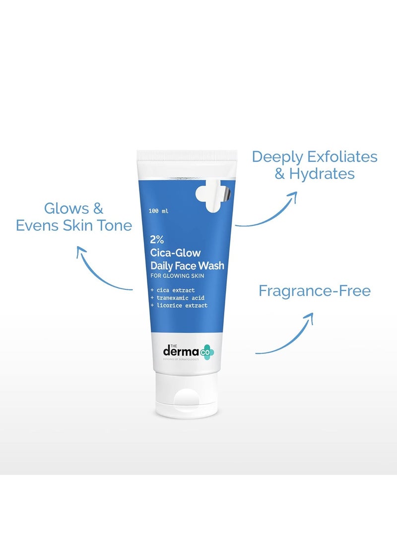 The Derma Co 2% Cica-Glow Daily Face Wash with Tranexamic Acid & Licorice Extract for Glowing Skin | Makes Skin Glow | Evens Skin Tone | For All Skin Types | 100ml