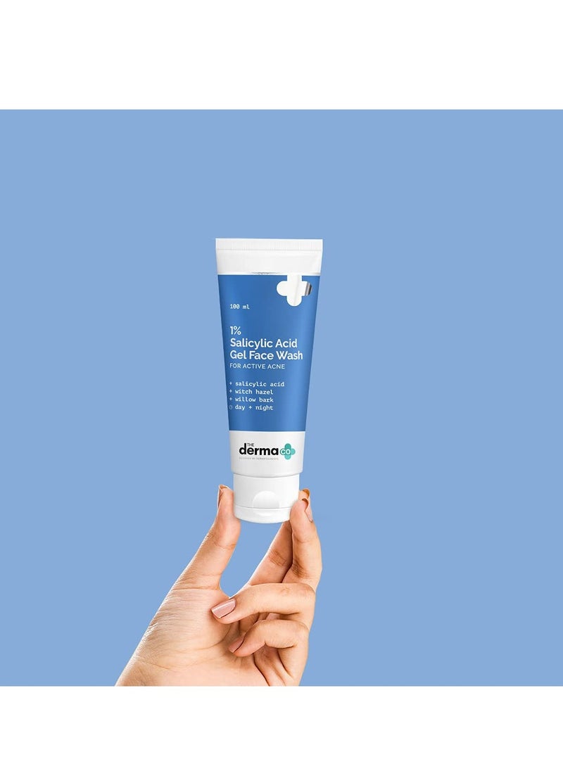 The Derma Co 1% Salicylic Acid Gel Face Wash with Salicylic Acid & Witch Hazel for Active Acne - 100 ml