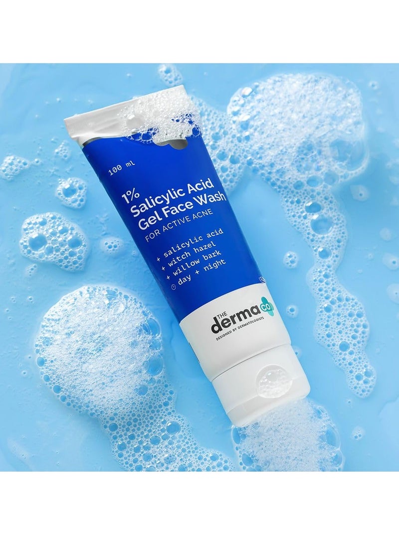 The Derma Co 1% Salicylic Acid Gel Face Wash with Salicylic Acid & Witch Hazel for Active Acne - 100 ml