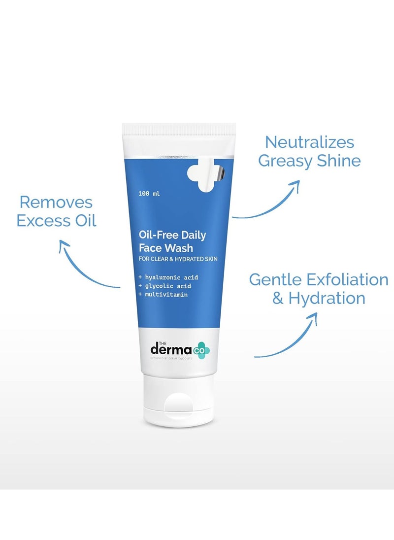 The Derma Co Oil-Free Daily Face Wash With Hyaluronic Acid, Glycolic Acid & Multivitamins for Clear & Hydrated Skin - 100ml