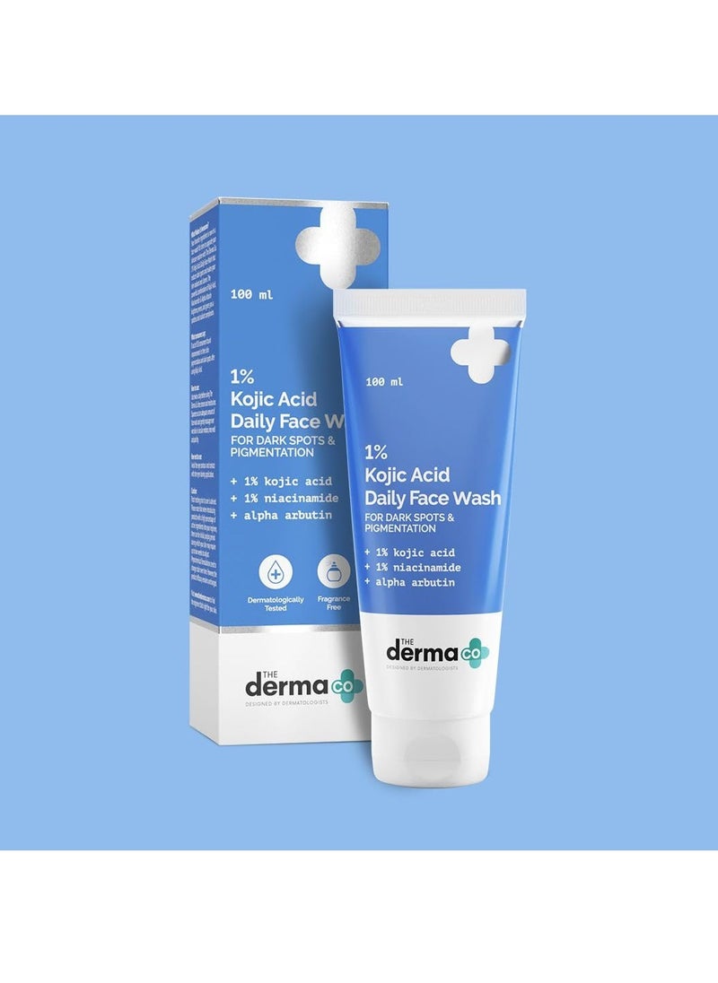 The Derma Co 1% Kojic Acid Face Wash | With Niacinamide & Alpha Arbutin | Reduces Dark Spots, Pigmentation & Blemishes | Cleanses & Brightens Skin | Non-Drying Formula | For All Skin Types | 100 ml
