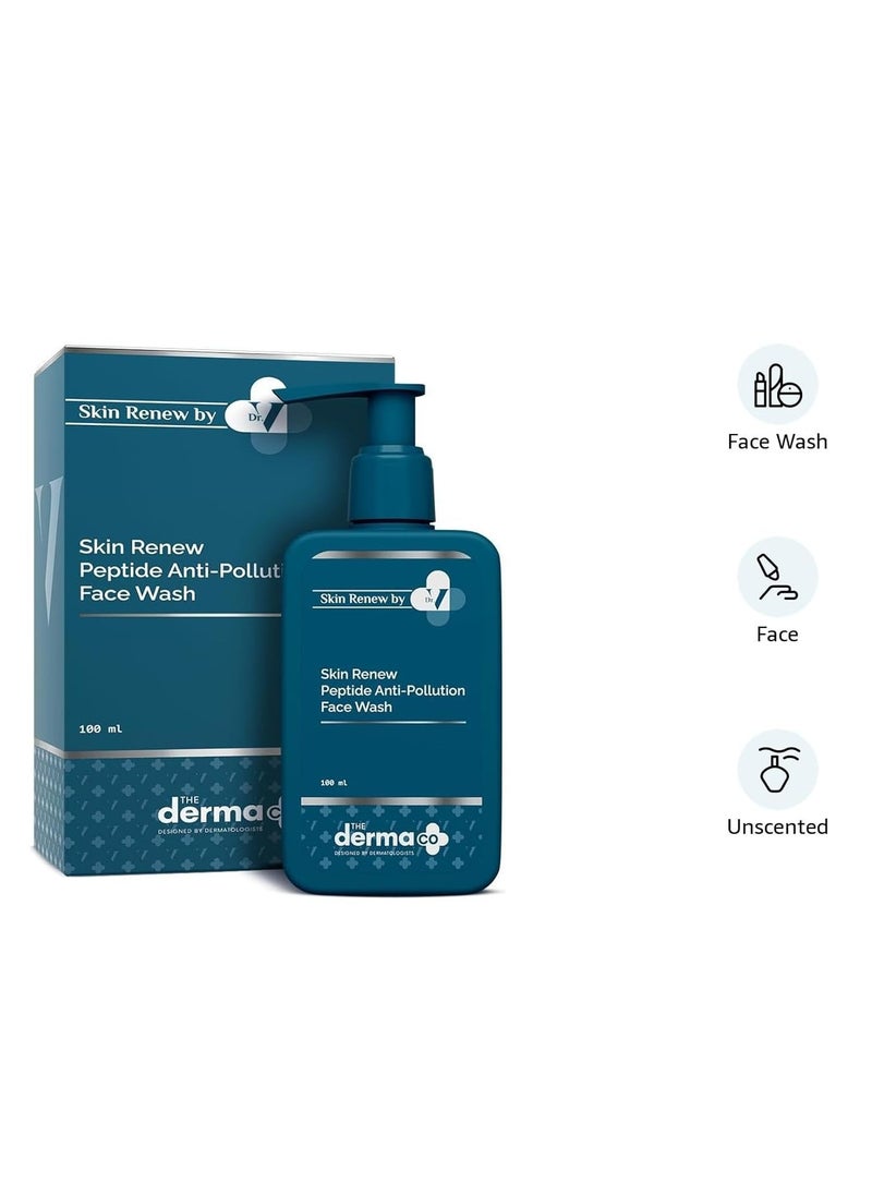 The Derma Co. X Dr.V Skin Renew Peptide Anti-Pollution Face Wash With Peptides & Niacinamide-100Ml| 0.5% Salicylic Acid | Exfoliation|Gentle & Deep Cleansing