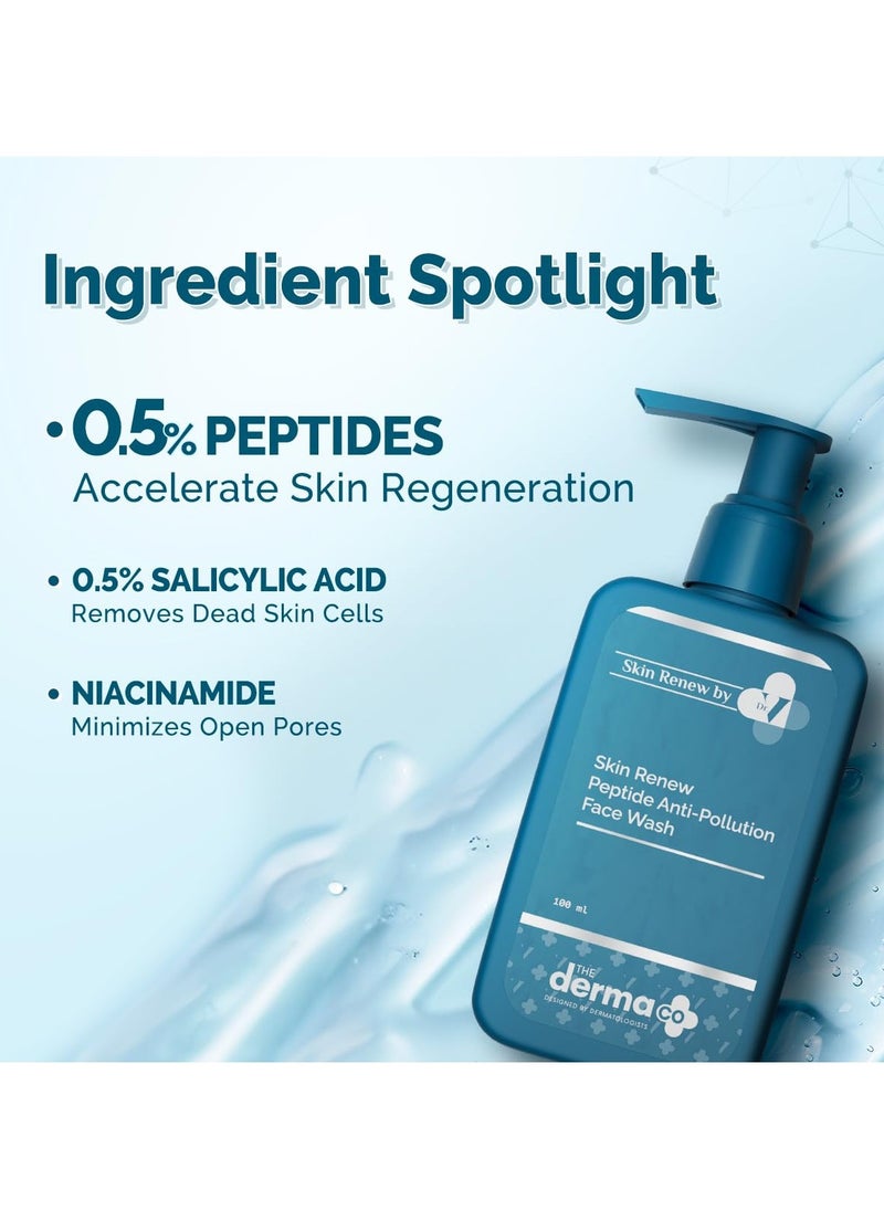The Derma Co. X Dr.V Skin Renew Peptide Anti-Pollution Face Wash With Peptides & Niacinamide-100Ml| 0.5% Salicylic Acid | Exfoliation|Gentle & Deep Cleansing