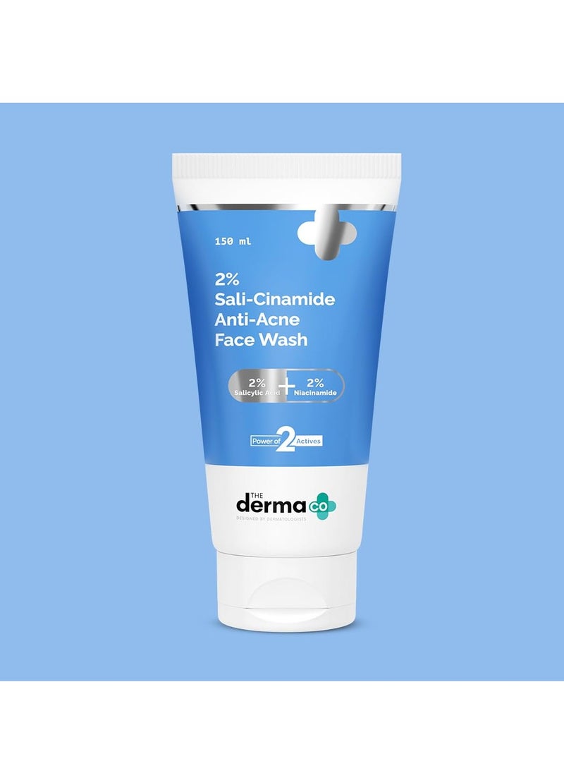 The Derma Co 2% Sali-Cinamide Anti-Acne Face Wash | With 2% Salicylic Acid & 2% Niacinamide I Treats Active Acne & Fades Acne Marks I For Oily & Combination Skin I Power of 2 Actives | For Men & Women | 150 ml
