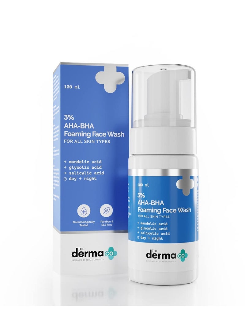 The Derma Co 3% AHA+BHA Foaming Daily Face Wash -100 ml | Controls Acne | Gently Exfoliates