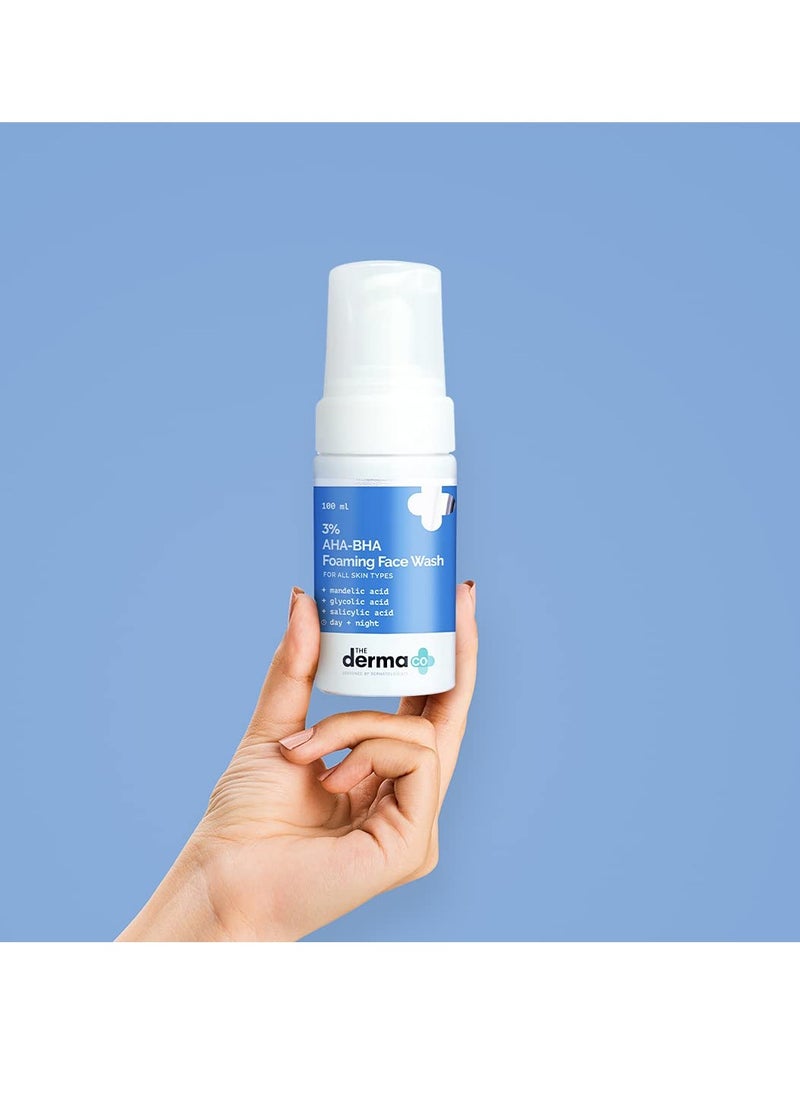 The Derma Co 3% AHA+BHA Foaming Daily Face Wash -100 ml | Controls Acne | Gently Exfoliates