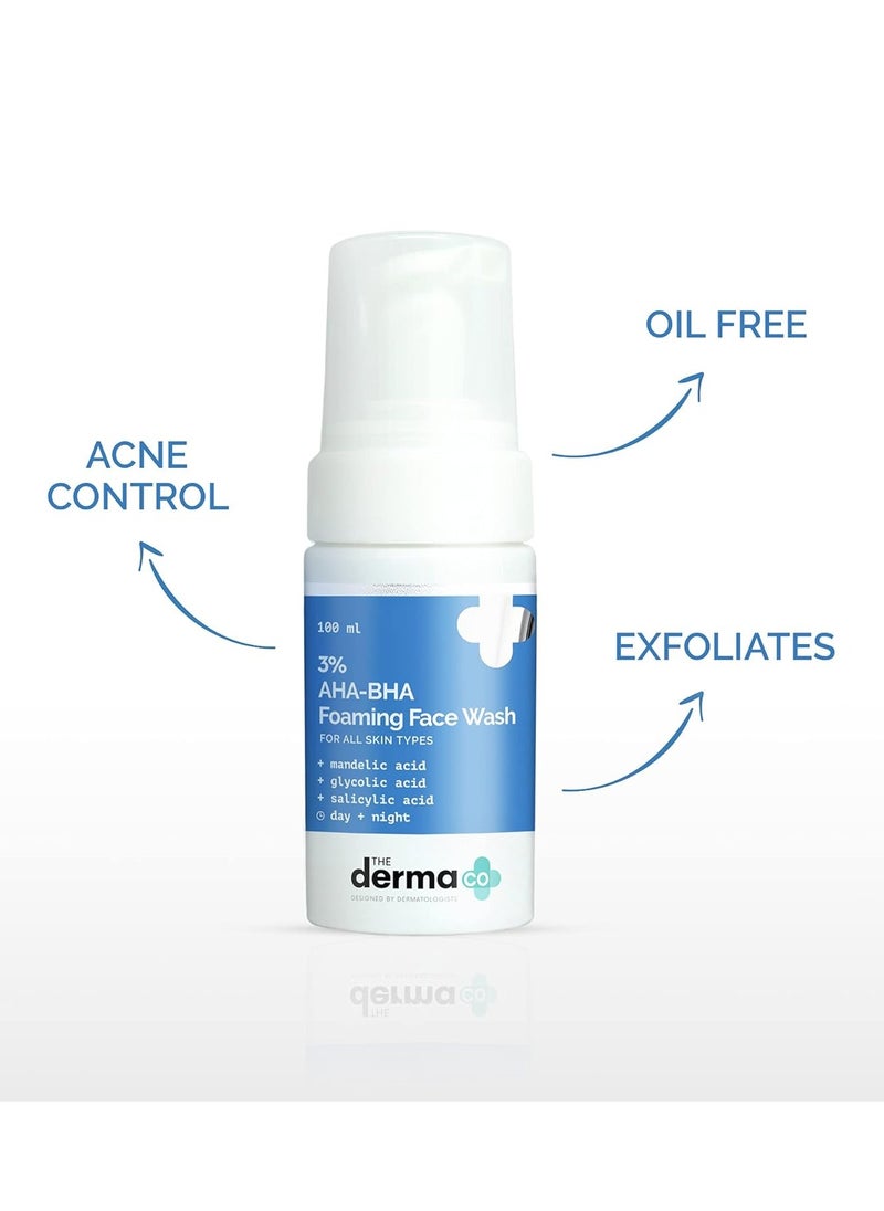 The Derma Co 3% AHA+BHA Foaming Daily Face Wash -100 ml | Controls Acne | Gently Exfoliates