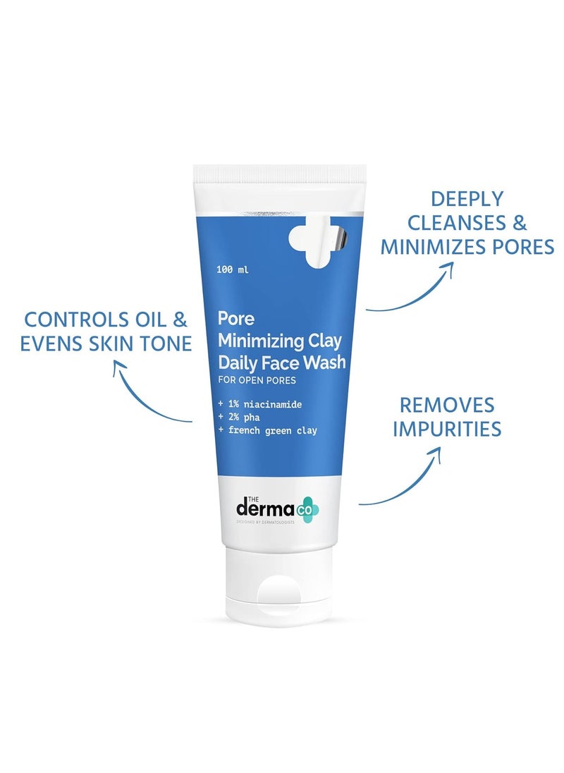 The Derma Co Pore Minimizing Clay Daily Face Wash with 1% Niacinamide & 2% PHA for Open Pores - 100 ml