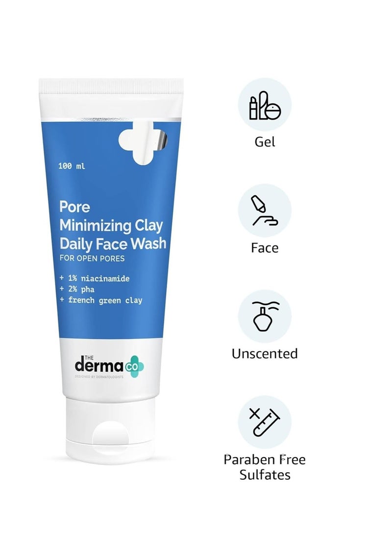 The Derma Co Pore Minimizing Clay Daily Face Wash with 1% Niacinamide & 2% PHA for Open Pores - 100 ml