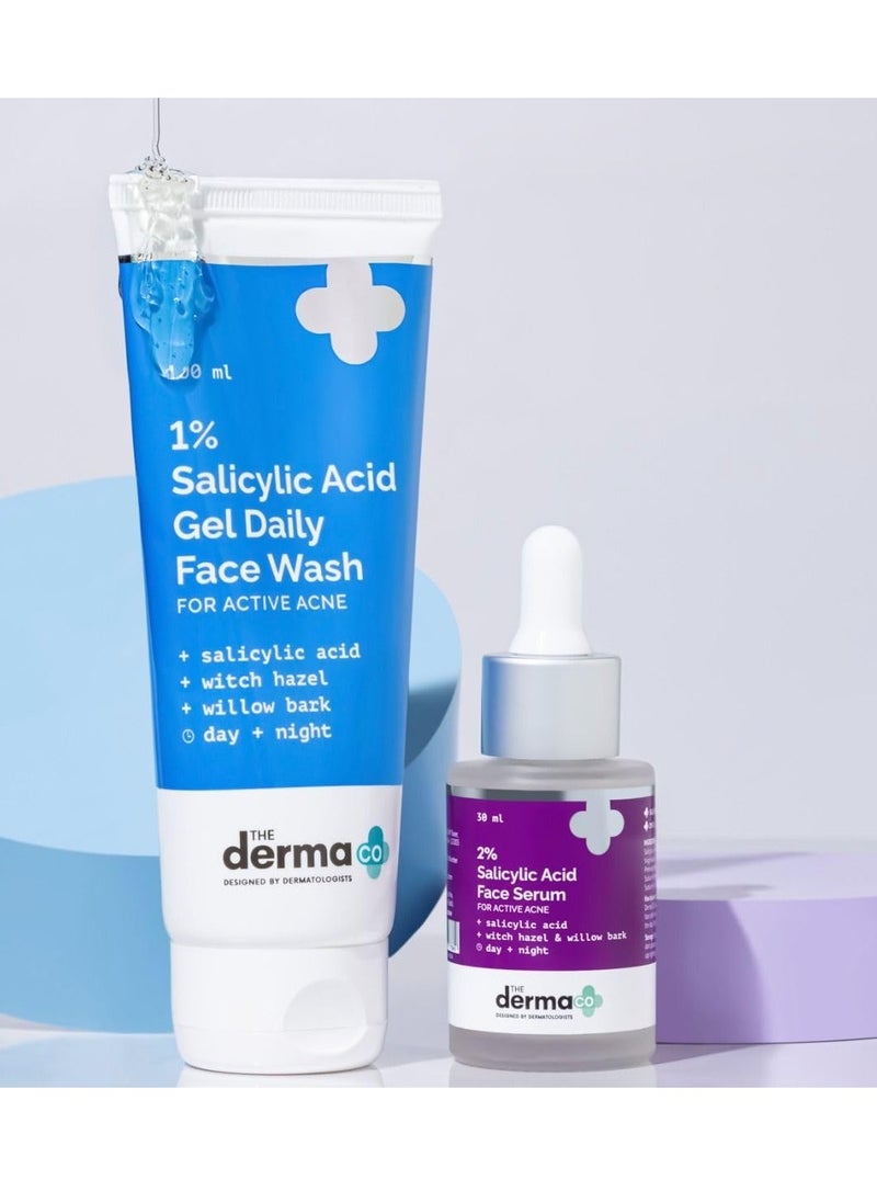 The Derma Co Anti-Acne Regimen Combo - 1% Salicylic Acid Gel Face Wash (100 ml) + 2% Salicylic Acid Serum (30 ml)