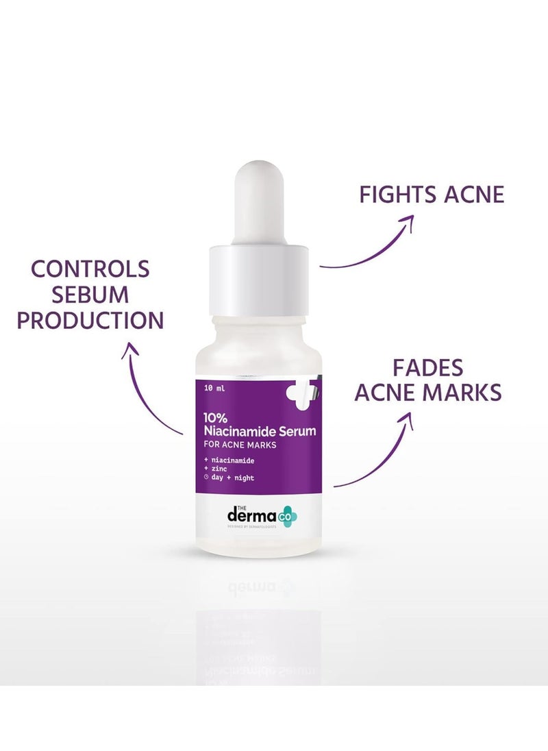 The Derma Co 1% Salicylic Acid Gel Face Wash With Salicylic Acid & Witch Hazel For Active Acne &The Derma Co 10% Niacinamide Face Serum For Acne Marks & Acne Prone Skin For Unisex, 10ml