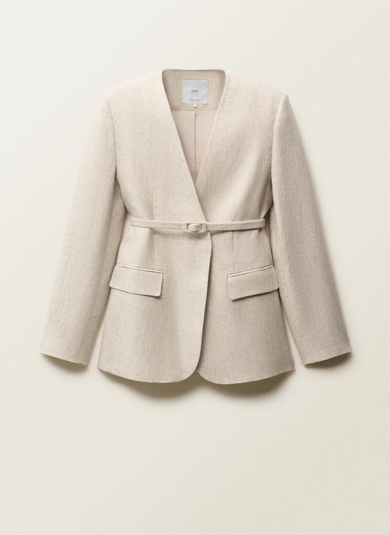 Linen Suit Jacket With Belt