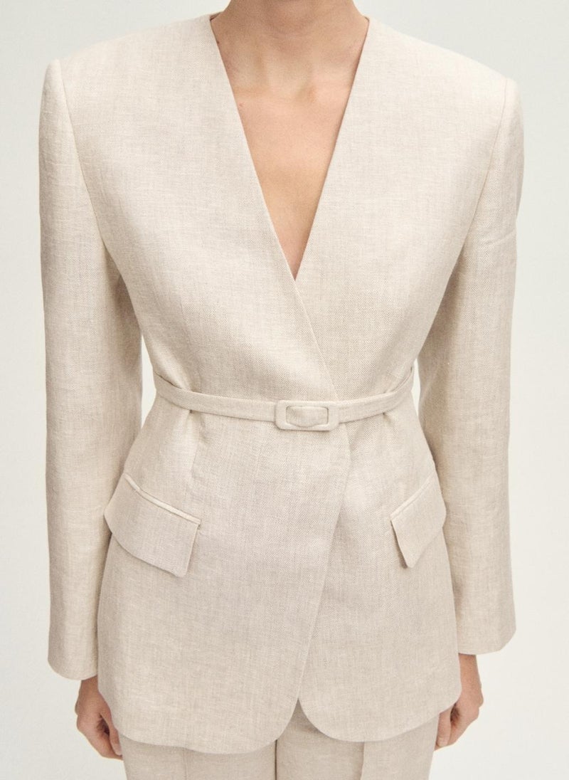 Linen Suit Jacket With Belt