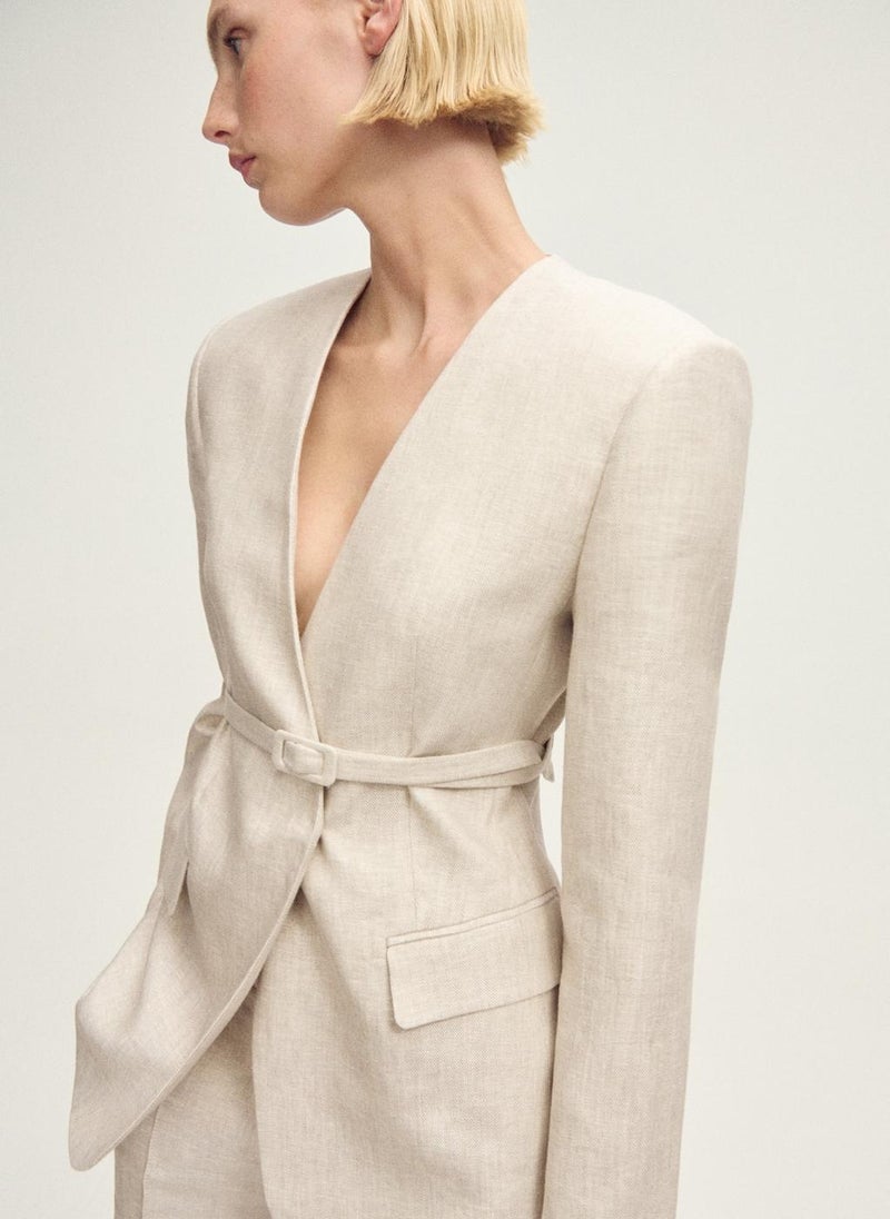 Linen Suit Jacket With Belt