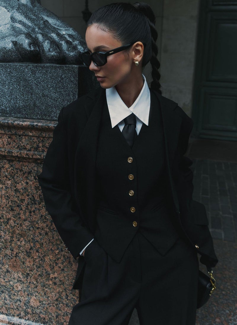 Textured single-breasted oversize blazer