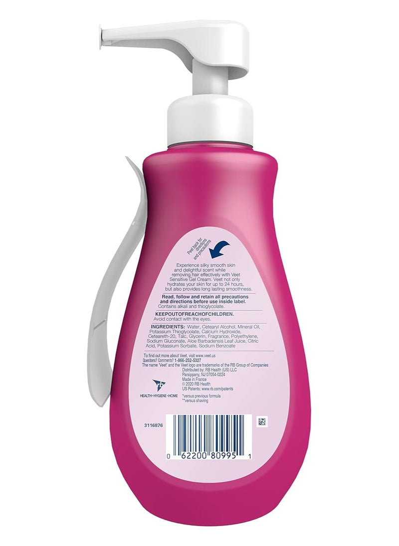 VEET Sensitive Skin Hair Removal Cream For Women, Painless Bikini Hair Removal Gel, Dermatologically Tested Depilatory Cream For Bikini Line, Legs, Arms, Underarms, 400ml Pump Bottle with Tool