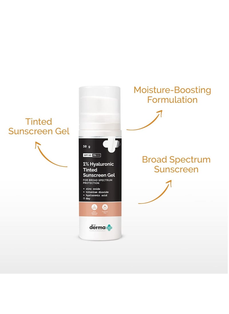 The Derma Co Derma Co 1% Hyaluronic Tinted Sunscreen SPF 60 Gel For All Skin For Broad Spectrum Protection 50.0 Gm Pack, 1 Count