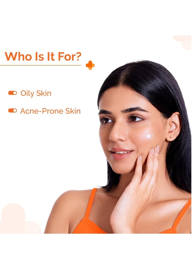 The Derma Co 1% Hyaluronic Sunscreen Oil-Free Gel SPF 50 PA++++ | For Oily, Acne-Prone Skin | Lightweight Texture | No White Cast | UVA/UVB, Broad Spectrum Protection & Blue Light Protection | Non- Comedogenic | Clinically Tested - (In -Vivo) | Tan Protection | Photostable | For Men & Women | 50 g