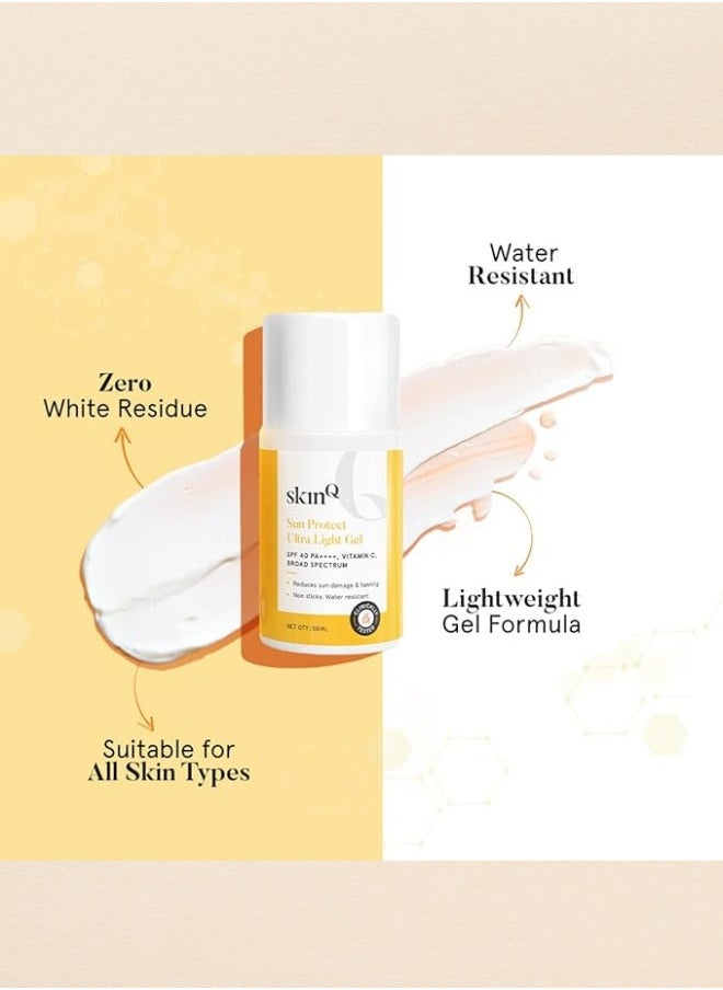 SkinQ Sunscreen Gel SPF 40 PA++++ with Vitamin C – 50ml – Light, Non-Sticky & No White Cast – For Men, Women & Kids – Water-Resistant  - Registered Distributor for SKINQ in UAE