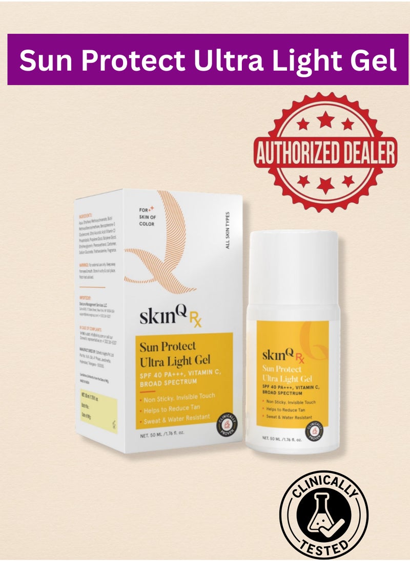 SkinQ Sunscreen Gel SPF 40 PA++++ with Vitamin C – 50ml – Light, Non-Sticky & No White Cast – For Men, Women & Kids – Water-Resistant  - Registered Distributor for SKINQ in UAE