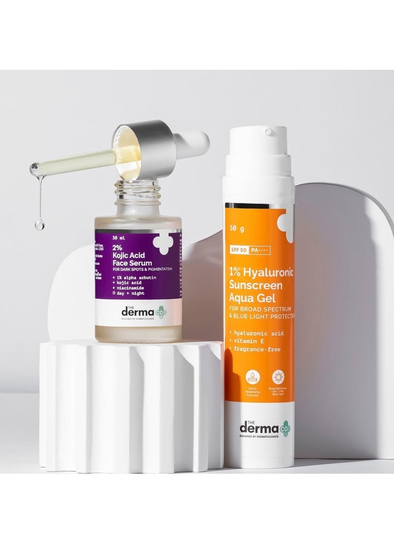 The Derma Co Essential Skin Care Combo|1% Hyaluronic Acid Sunscreen 50G + 2% Kojic Acid Face Serum 30G|Treats Pigmentation|Sun Protection|Spf 50 Pa++++|Skin Care Regimen For Men And Women,All