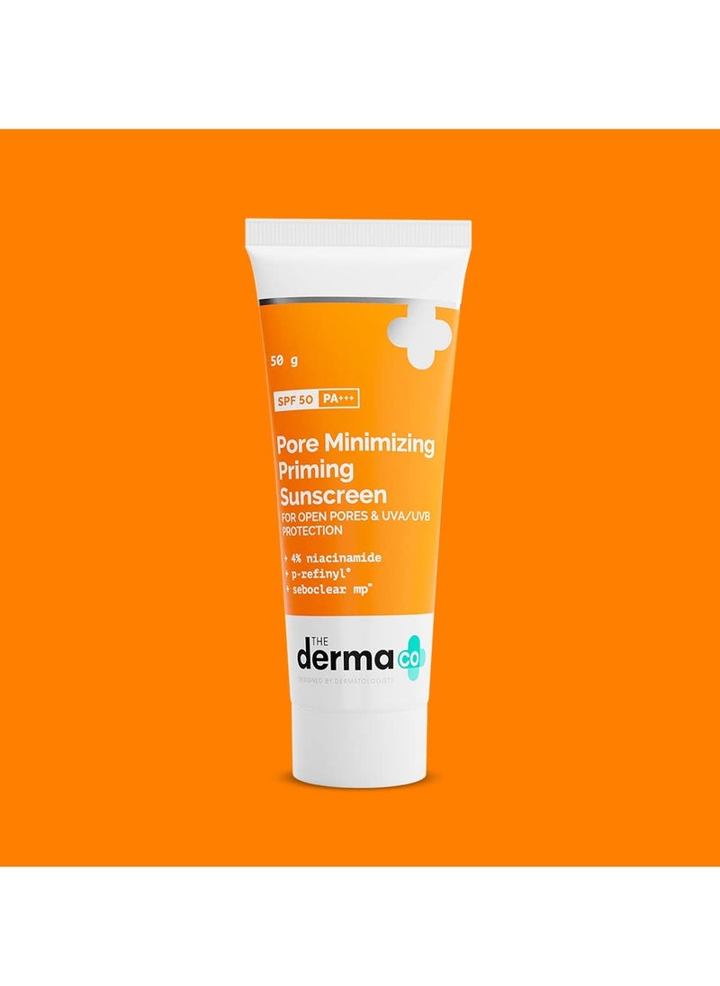 The Derma Co Pore Minimizing Sunscreen I With SPF 50 & PA++++ I With Niacinamide | For Open Pores & UVA/UVB Protection I Suitable For All Skin Types- 50g