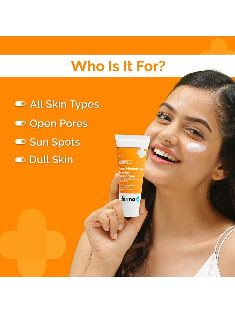 The Derma Co Pore Minimizing Sunscreen I With SPF 50 & PA++++ I With Niacinamide | For Open Pores & UVA/UVB Protection I Suitable For All Skin Types- 50g