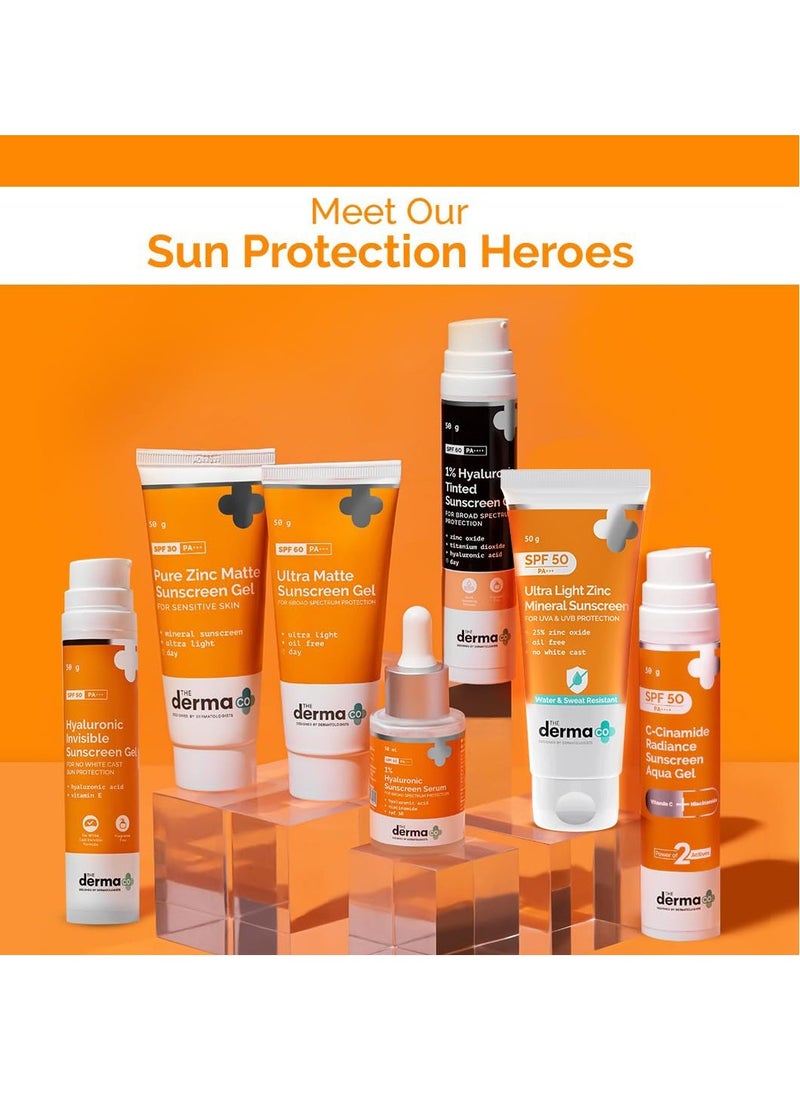 The Derma Co Ultra Light Zinc Mineral Sunscreen I With SPF 50 PA+++ I Water & Sweat Resistant | UVA, UVB & Blue Light Protection I Lightweight & Non- Greasy I No white Cast I For All Skin Type - 50g