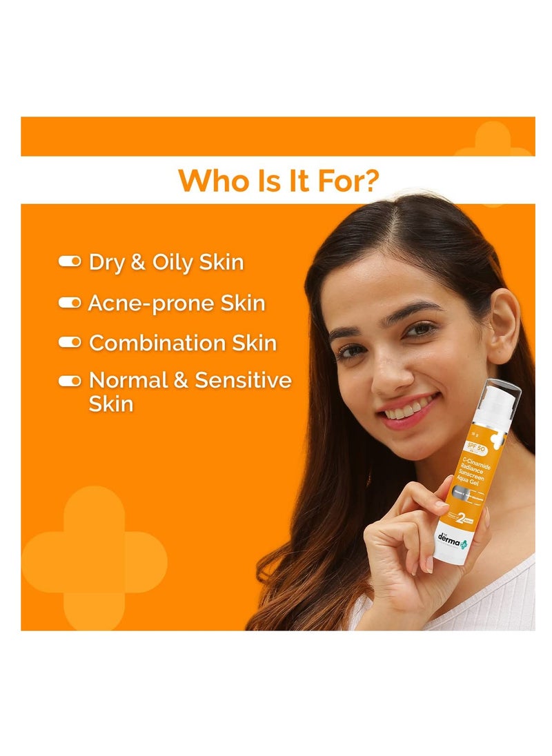 The Derma Co C-Cinamide Sunscreen Aqua Gel SPF 50 PA++++ | With Vitamin C & Niacinamide | Lightweight Texture | No White Cast | For Sun Protection & Glowing Skin | Power of 2 Actives | 50 g