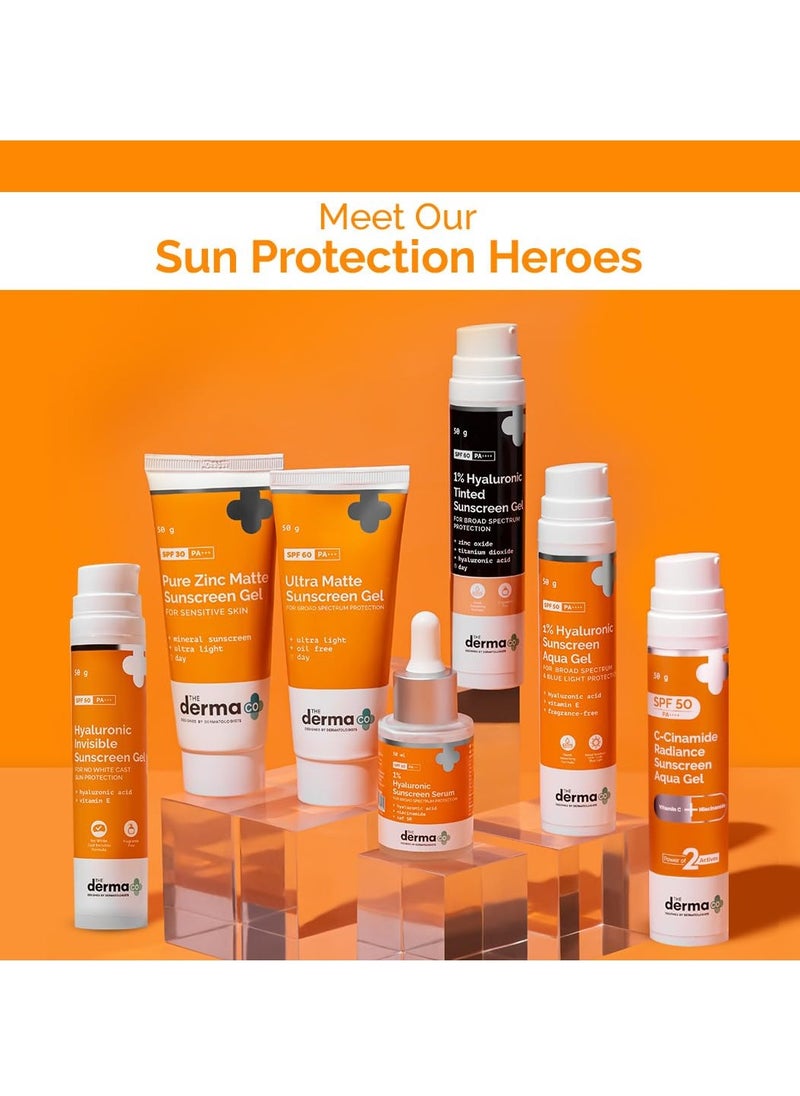 The Derma Co C-Cinamide Sunscreen Aqua Gel SPF 50 PA++++ | With Vitamin C & Niacinamide | Lightweight Texture | No White Cast | For Sun Protection & Glowing Skin | Power of 2 Actives | 50 g