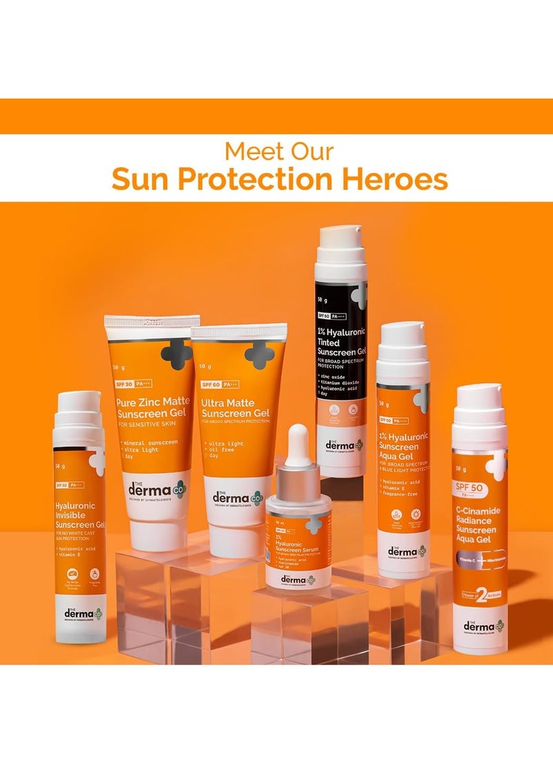 The Derma Co C-Cinamide Sunscreen Aqua Gel SPF 50 PA++++ | With Vitamin C & Niacinamide | Lightweight Texture | No White Cast | For Sun Protection & Glowing Skin | Power of 2 Actives | 50 g