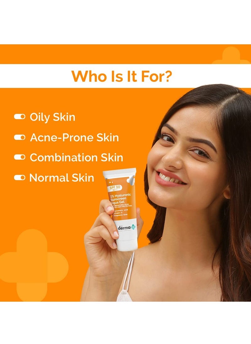 The Derma Co 1% Hyaluronic Sunscreen SPF 50 Aqua Gel, PA++++, Lightweight & The Derma Co Sali-Cinamide Anti-Acne Face Wash with 2% Salicylic Acid & 2% Niacinamide - 80ml
