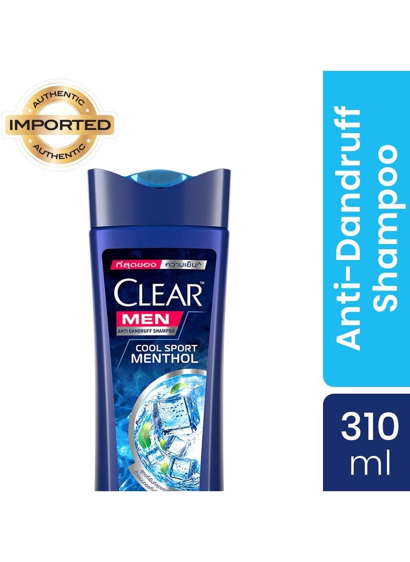 Men Cool Sport Menthol Anti-Dandruff Shampoo with Vitamin B3 & Taurine for Greasy Scalp, Removes Germs, Dirt & Flakes, Triple Anti-Dandruff Technology, Refreshing Fragrance (310 ml)