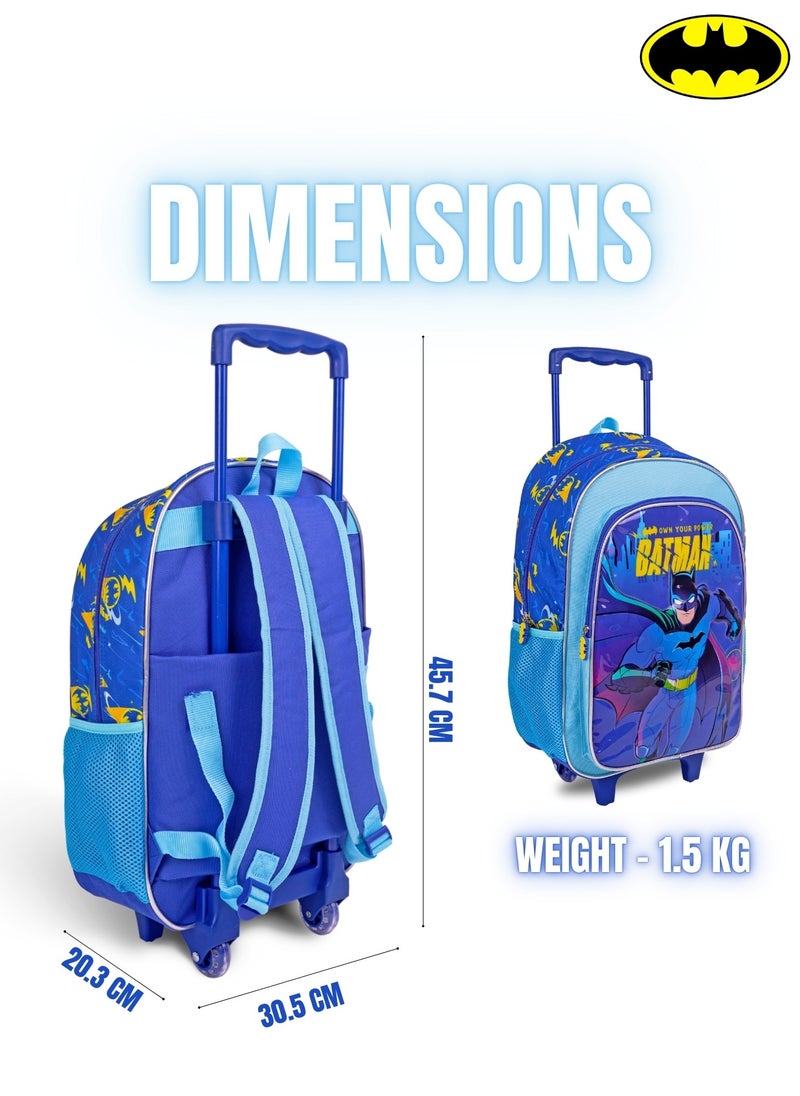 Batman  18 Inch Kids 3-in-1 Trolley School Bag Set - Ergonomic Backpack, Insulated Lunch Bag & Pencil Case,Lightweight, Durable, Students 6+ - Perfect for Travel & School,For Boys