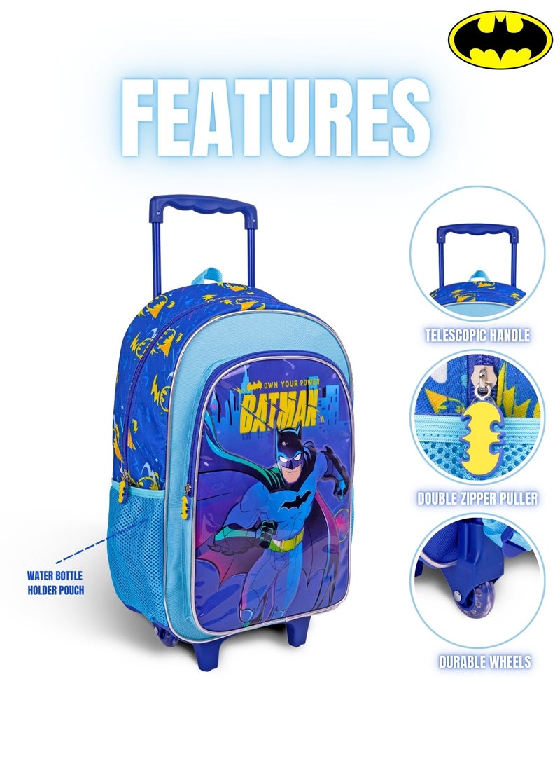 Batman  18 Inch Kids 3-in-1 Trolley School Bag Set - Ergonomic Backpack, Insulated Lunch Bag & Pencil Case,Lightweight, Durable, Students 6+ - Perfect for Travel & School,For Boys