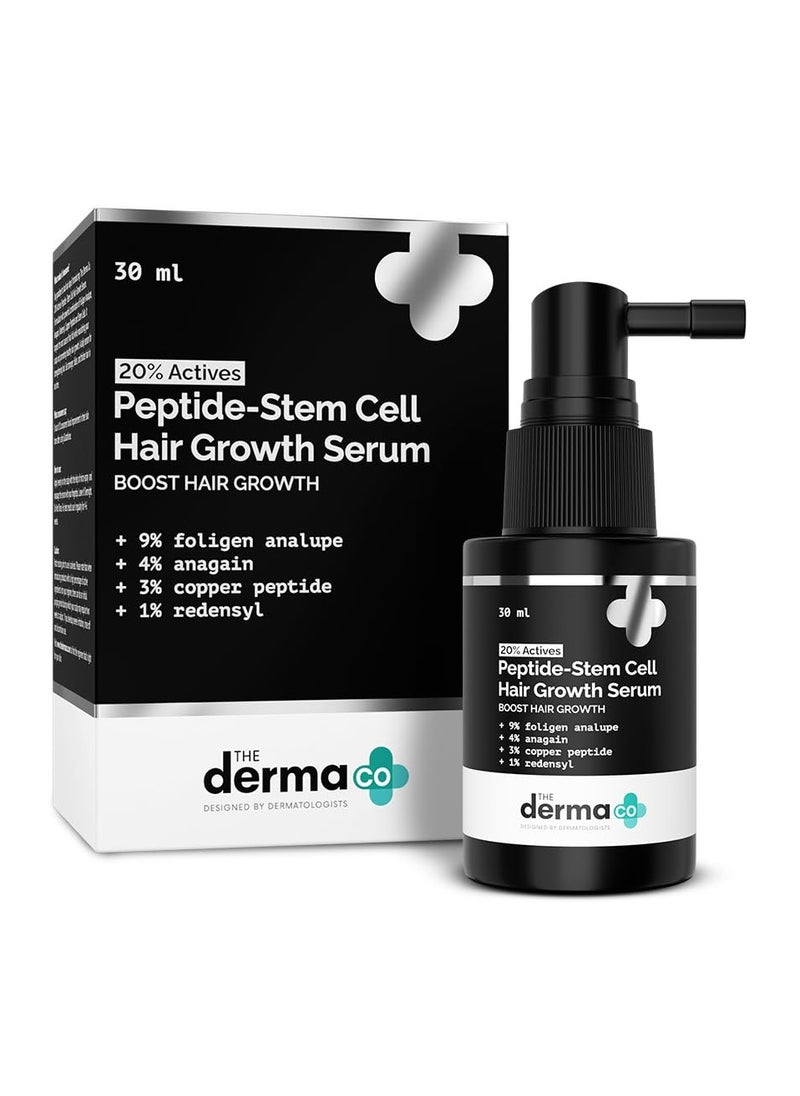 The Derma Co 20% Actives Peptide Stem Cell Hair Growth Serum-30Ml|With 9% Foligen Analupe|4% Anagain|3% Copper Peptide|1% Redensyl|Boosts Hair Growth|Promotes Healthy Scalp|For All Hair Types