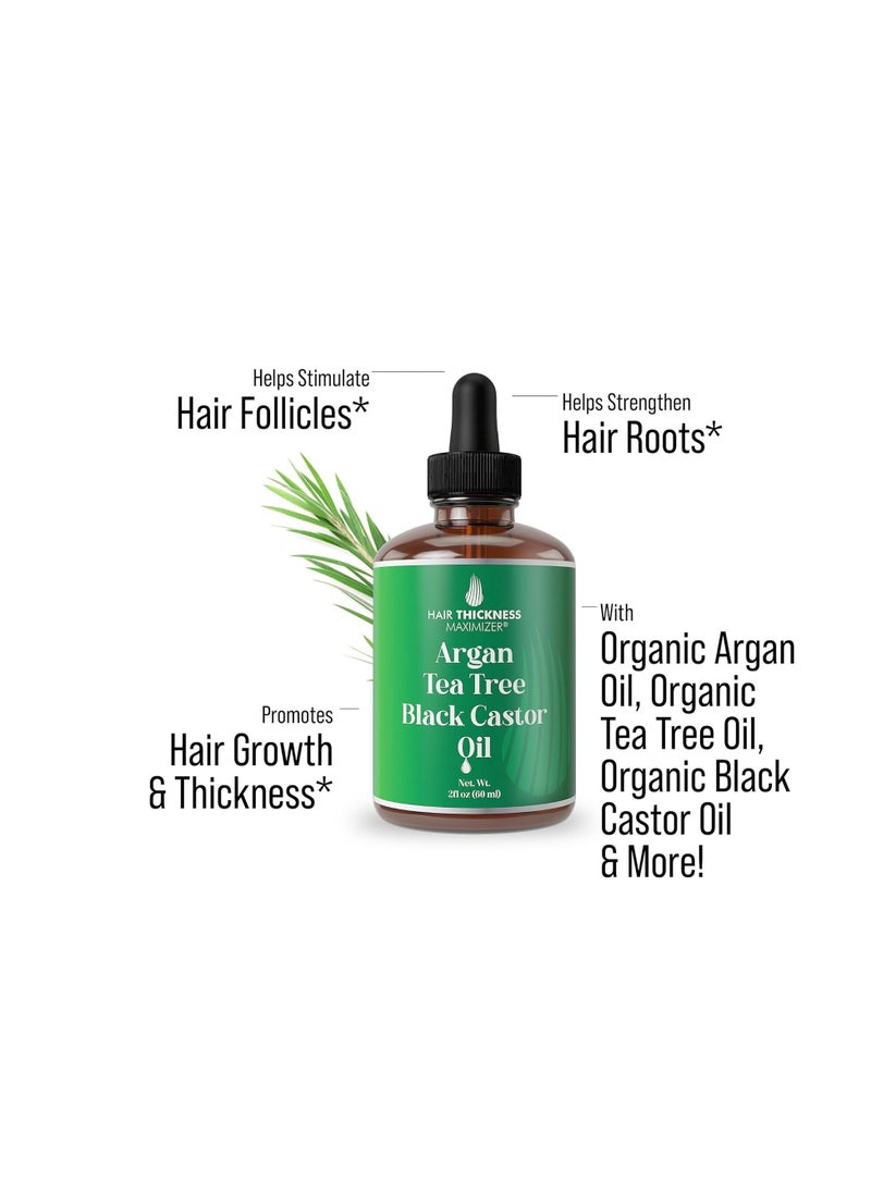 Argan + Tea Tree Oil + Black Castor Oil For Hair Growth. Vegan Thickening, Moisturizing, Strengthening Stay In Conditioner Oil For Women, Men. A Scalp Serum Treatment For Weak, Frizzy, Dry Hair 1oz