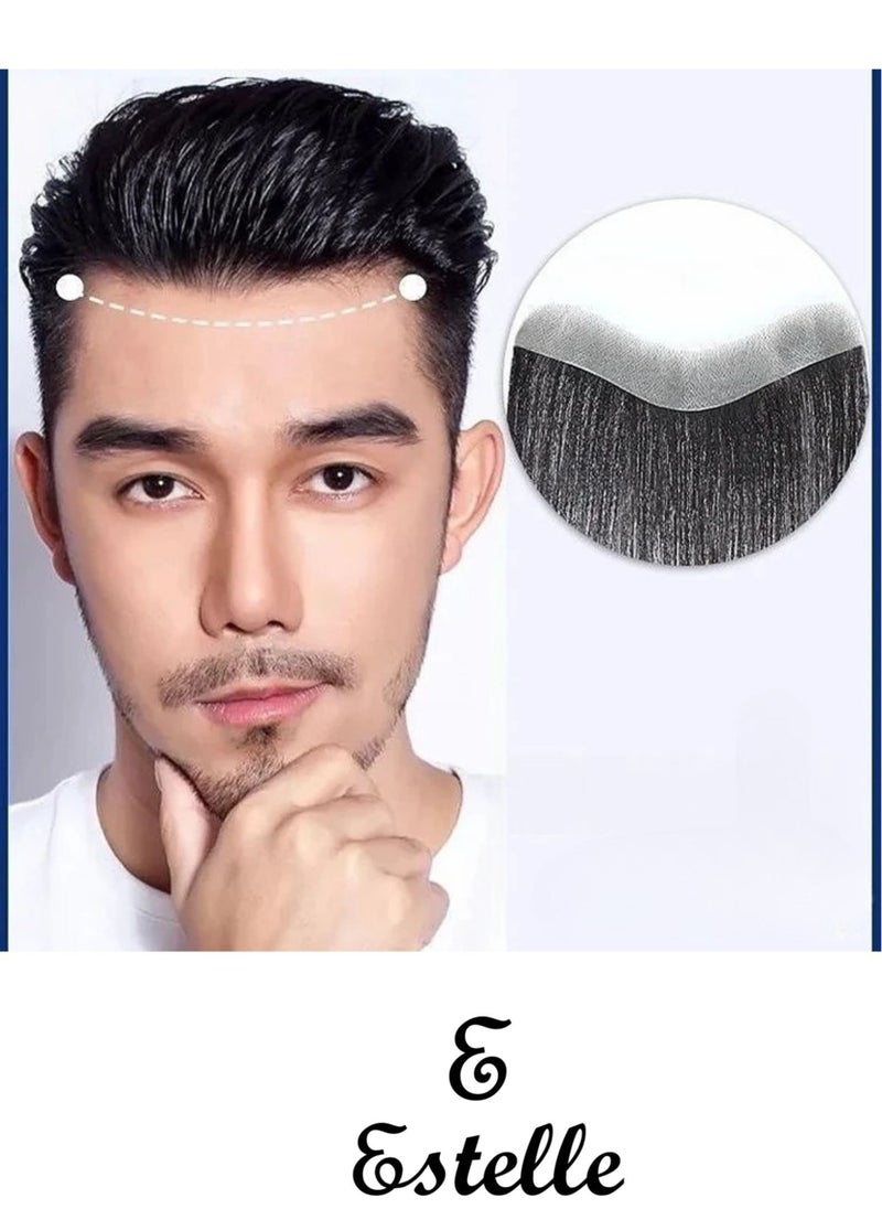Men Forehead Hairline Toupee ,100% Human Hair Skin PU Man Hairpieces ,Frontal Hair Topper for Receding Natural Hairline Replacement Systems