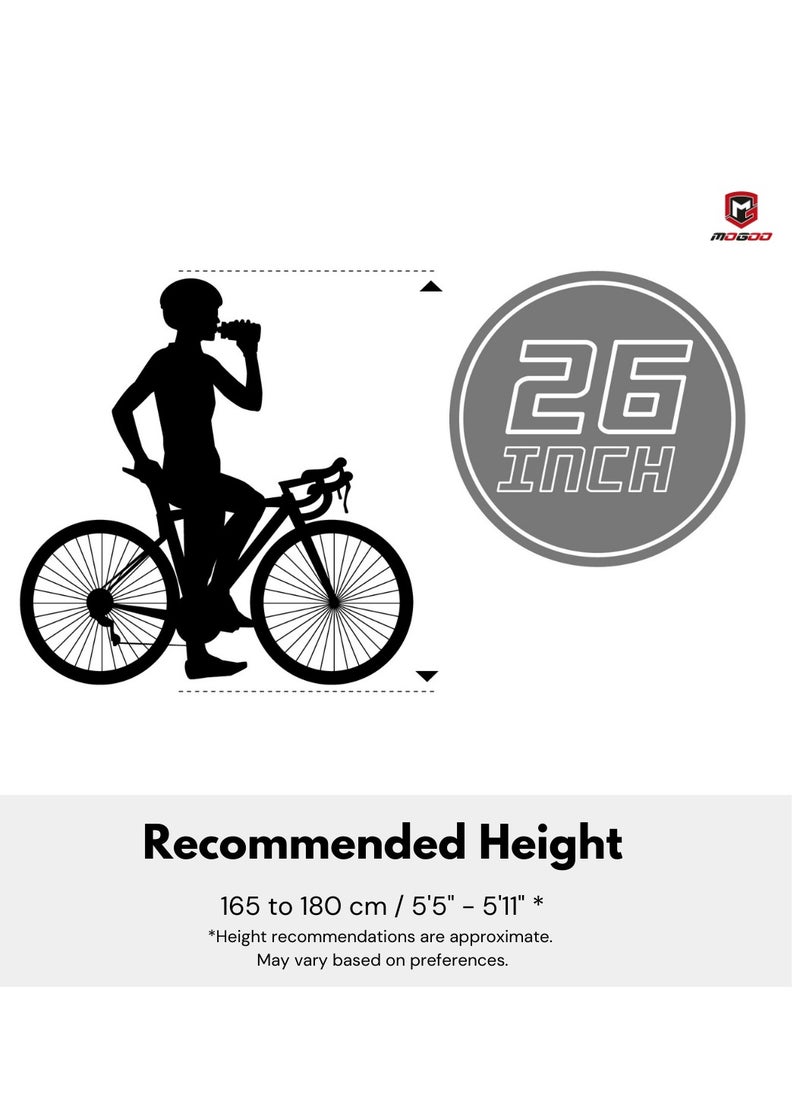 Mogoo Brooklyn 6 Speed Cruiser Bike 26 Inch, City-Bike with Gears, Steel Frame, Road-Bike, Comfort Cycle, Unisex Bicycle Adult