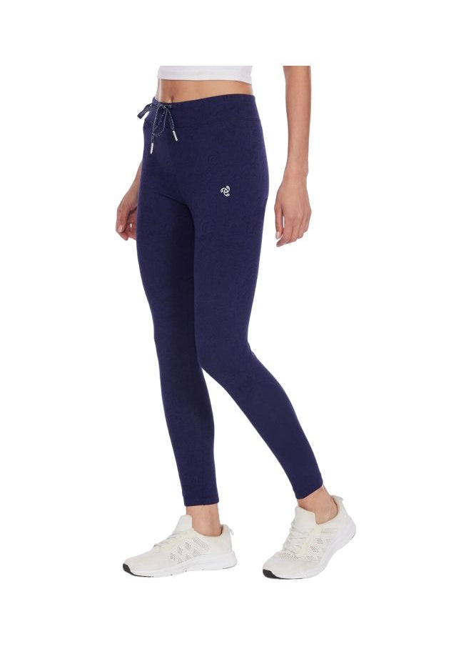 Women Slim Fit Combed Cotton Elastane Leggings AA01 Imperial Blue Melange Printed Large Blue L