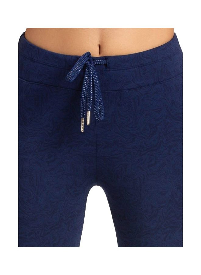 Women Slim Fit Combed Cotton Elastane Leggings AA01 Imperial Blue Melange Printed Large Blue L