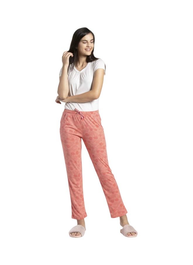 RX09 Women Micro Modal Cotton Relaxed Fit Printed Pyjama with Lace Trim on Pockets