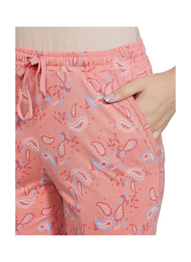 RX09 Women Micro Modal Cotton Relaxed Fit Printed Pyjama with Lace Trim on Pockets